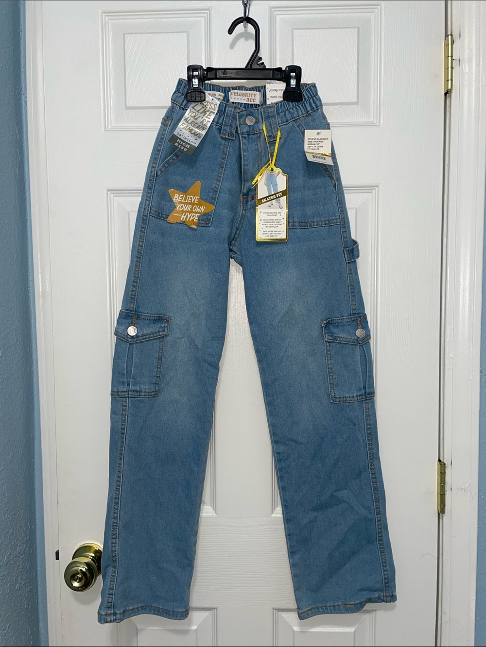 Light Blue Straight Cargo Jeans